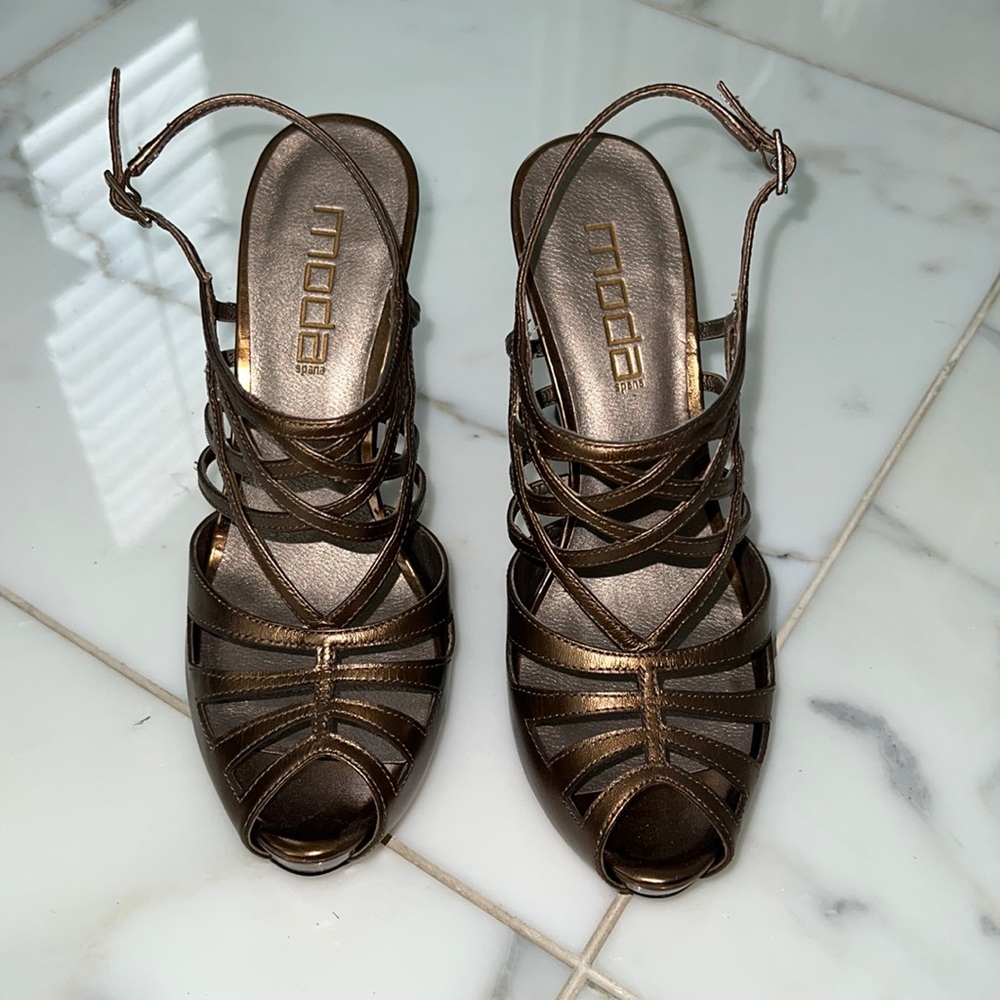 New strappy bronze heels